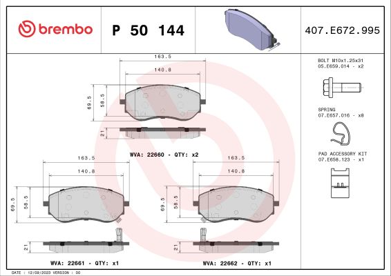 A.B.S. P 50 144 BREMBO Bremsbelagsatz, Scheibenbremse